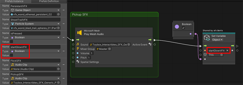 Capture d’écran du nœud set object value avec l’élément vfx du flux de démarrage de la valeur.