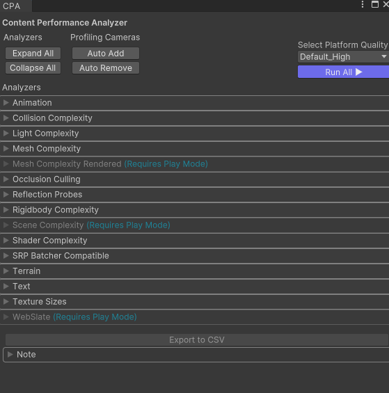 Capture d’écran de l’écran main de l’Analyseur de performances de contenu.