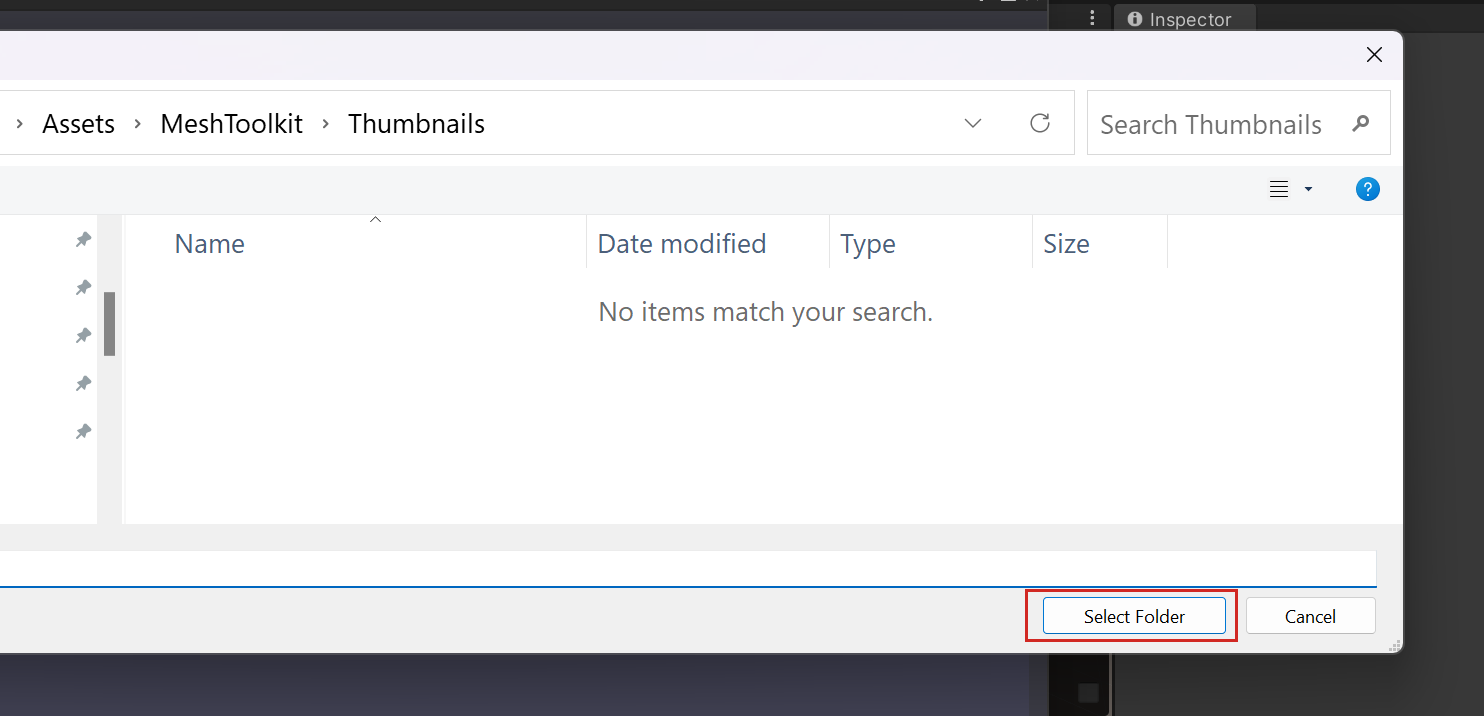 Capture d’écran de l’outil Mesh Uploader élargi afin que l’utilisateur puisse mieux voir les options miniatures.