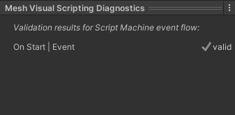 Capture d’écran du panneau diagnostics mesh Visual Scripting