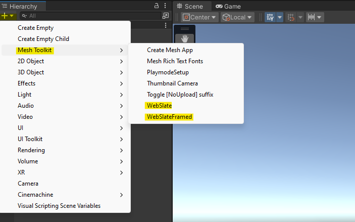 Ajoutez mesh toolkit to Hierarchy dans Unity.