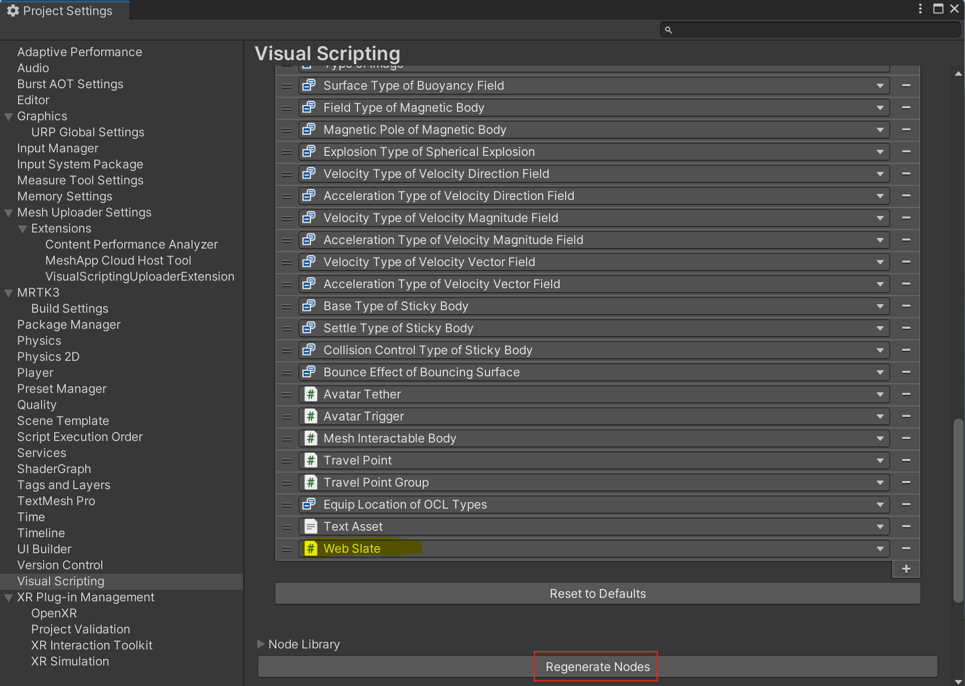 Capture d’écran de WebSlate à partir du menu assembly dans Unity.