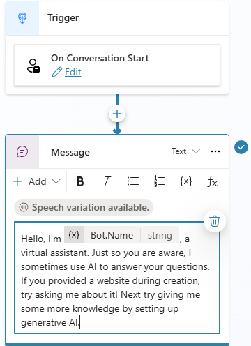 Capture d’écran de l’emplacement du contenu du message pour modifier le message d’introduction.
