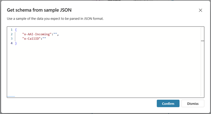 Capture d’écran d’un exemple de boîte de dialogue de schéma JSON.