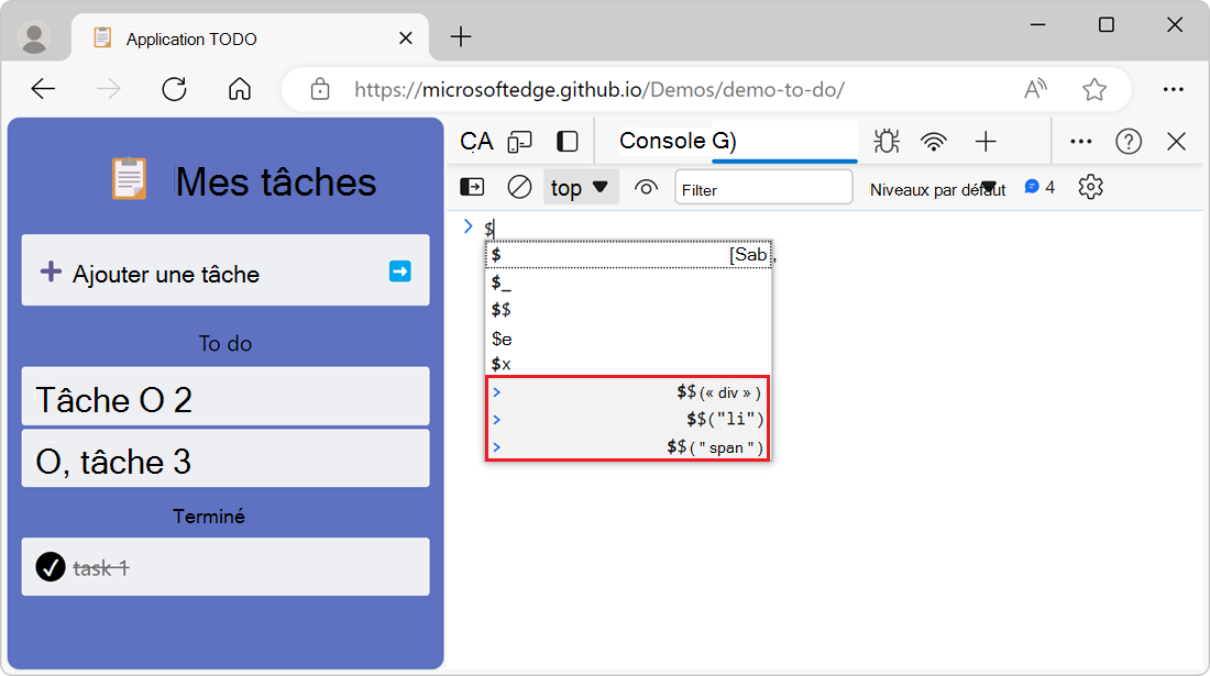La fenêtre contextuelle de saisie semi-automatique affiche les expressions de l’historique