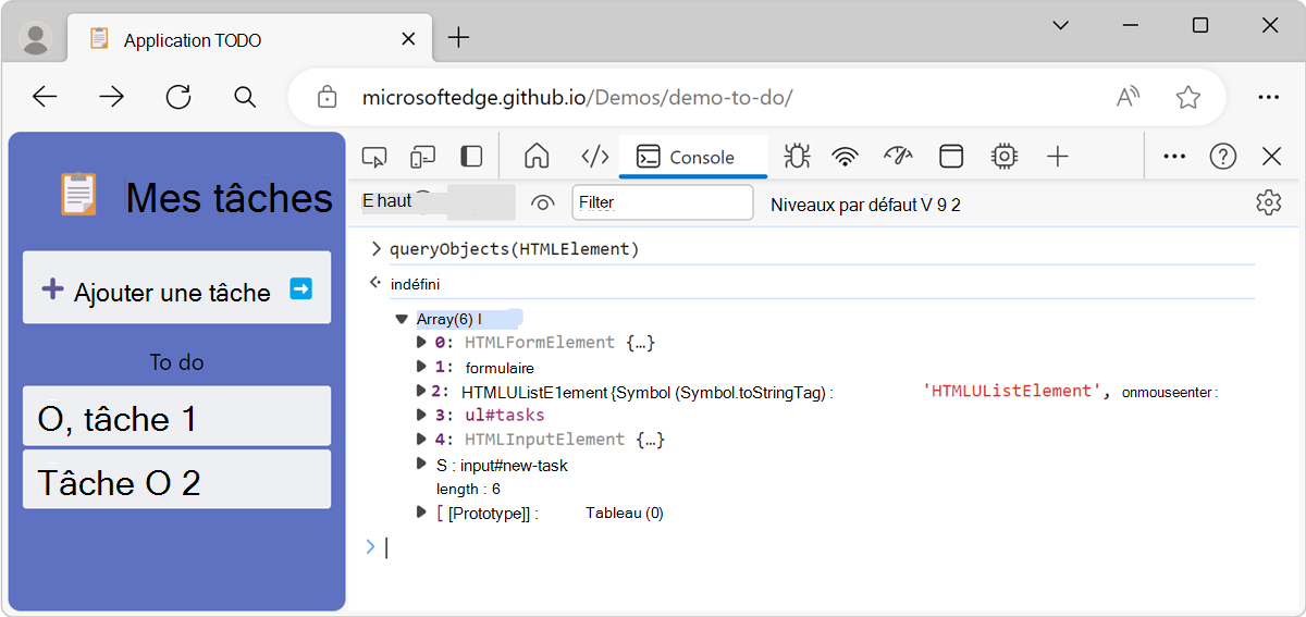 Résultat de la fonction queryObjects()