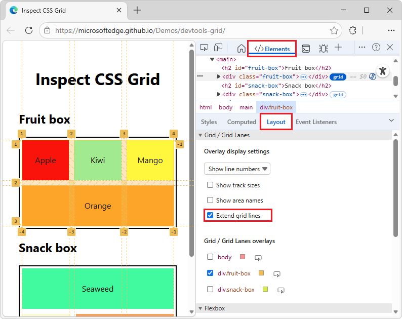 Étendre les lignes de grille