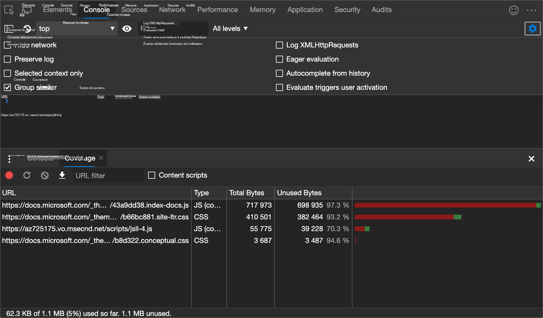 Vue d’ensemble de la quantité de CSS (et JavaScript) utilisée et inutilisée