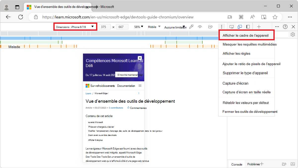 L’élément de menu Afficher le cadre de l’appareil