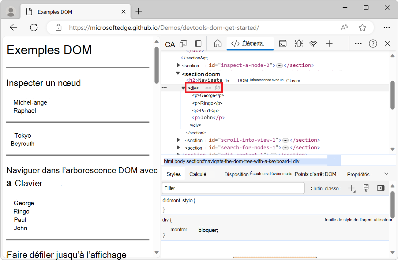 Inspection du nœud « div »