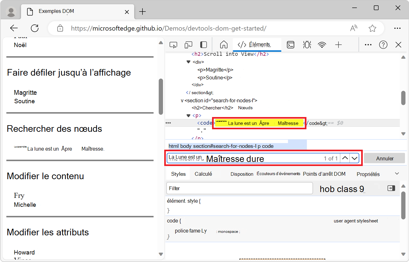 Mise en surbrillance de la requête dans la barre de recherche