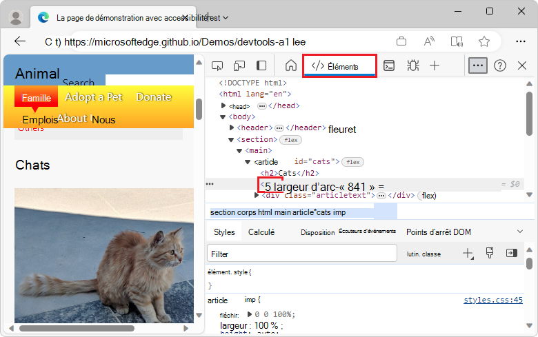 Problèmes soulignés ondulés dans l’arborescence DOM de l’outil Éléments