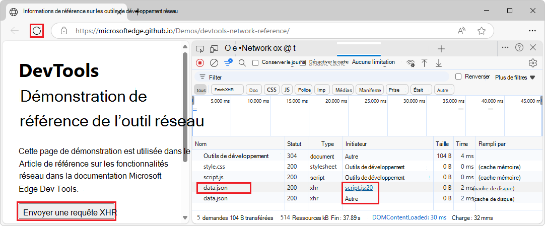 Cliquez sur Relire XHR