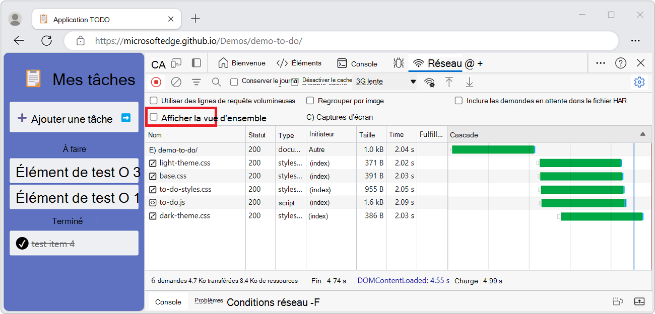 Case à cocher Afficher la vue d’ensemble