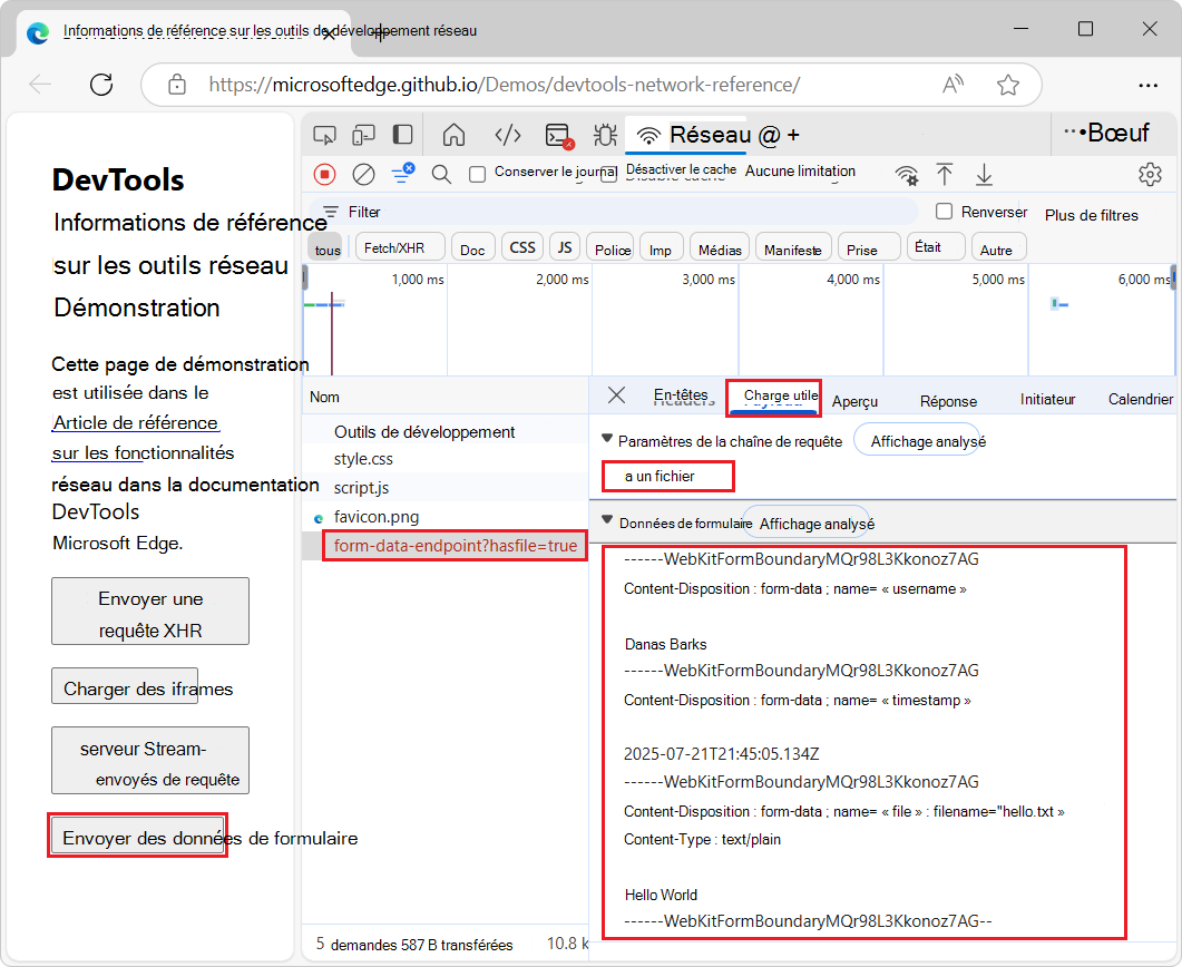 > Onglet Charge utile Section Paramètres de chaîne de requête et section Données du > formulaire le bouton « Afficher la source »