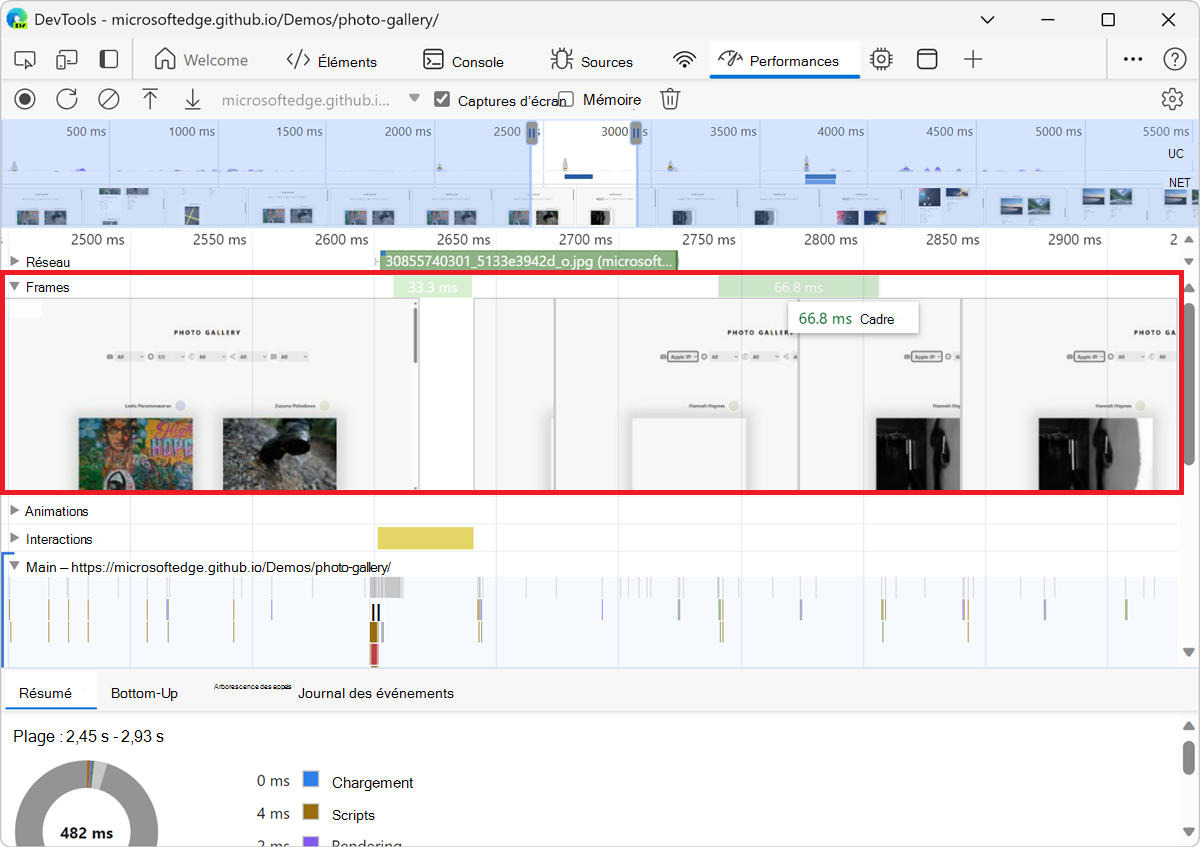 Pointage sur un cadre