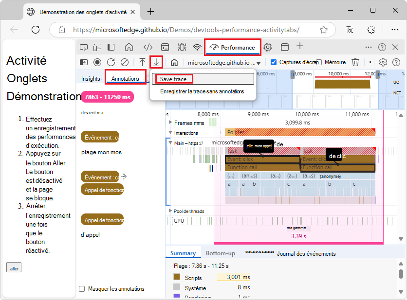 Enregistrer la trace avec des annotations