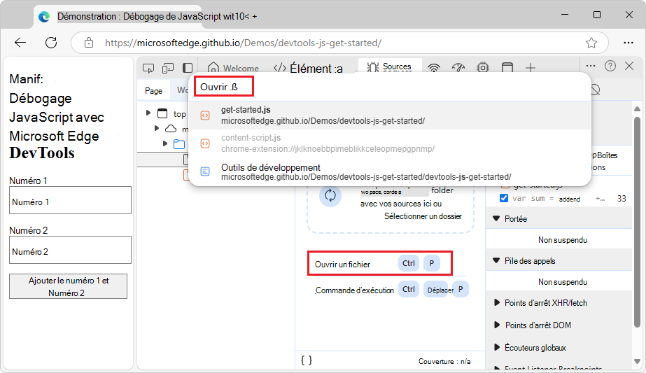 Ouverture d’un fichier à l’aide du menu Commandes