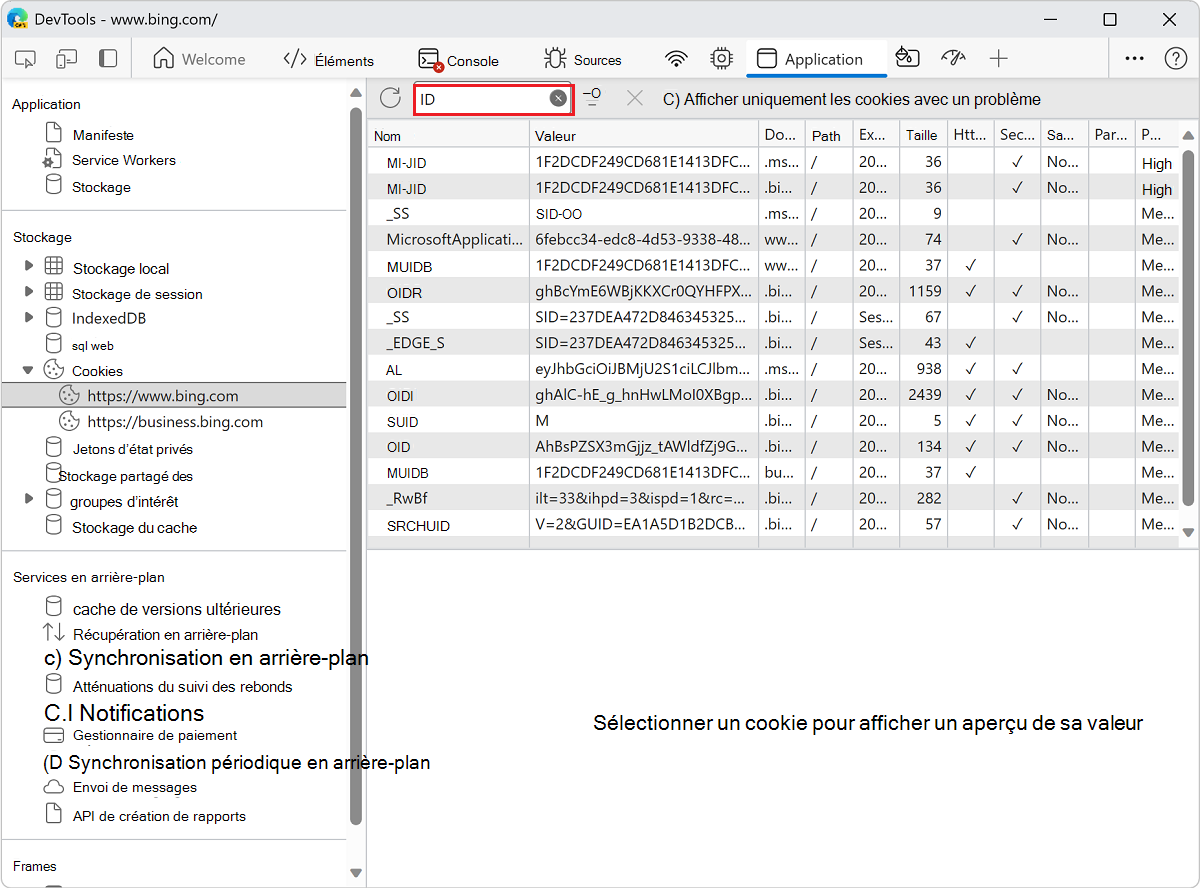 Filtrage des cookies qui ne contiennent pas l’ID de texte