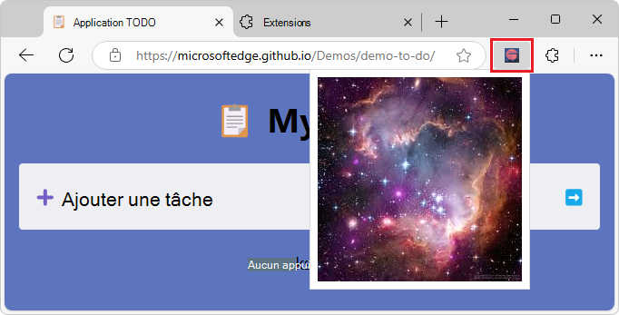 Une extension en cours d’exécution