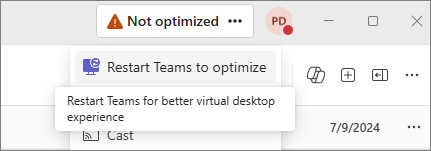 Capture d’écran de l’application Teams montrant qu’elle n’est pas optimisée.