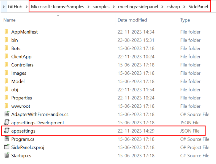 Capture d’écran montrant le fichier JSON appsettings avec des informations appsettings.