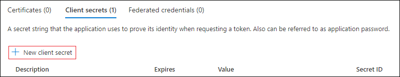 Capture d’écran montrant comment créer une clé secrète client.