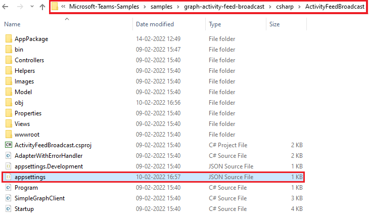 Capture d’écran montrant l’emplacement du fichier de paramètres de l’application.