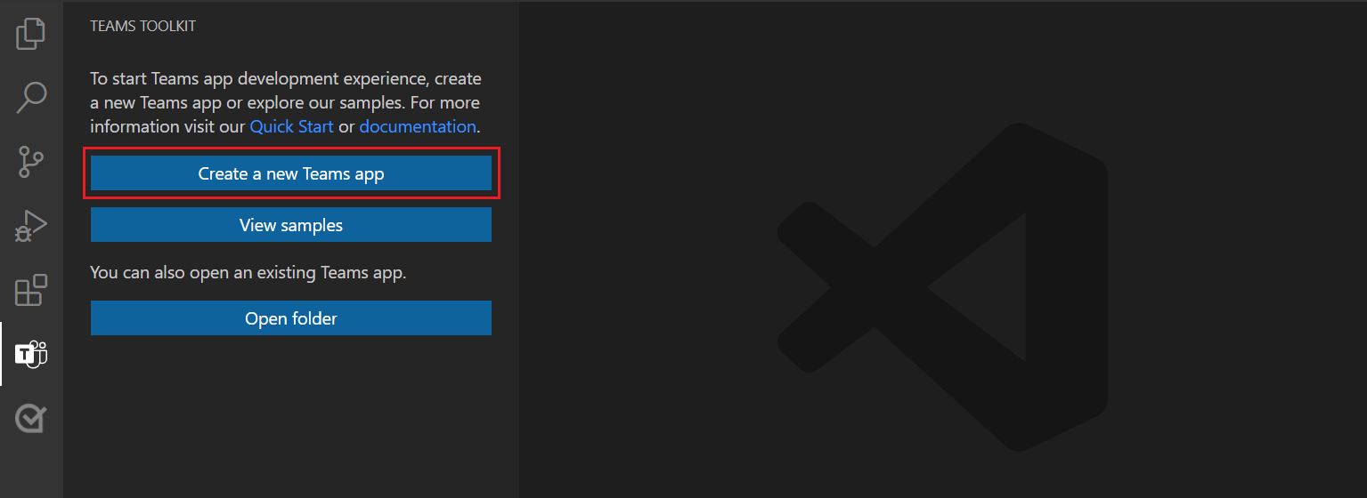 Capture d’écran montrant le bouton Créer un projet dans la barre latérale du Kit de ressources Teams.