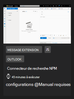 Capture d’écran montrant l’exemple de connecteur de recherche NPM dans la galerie d’exemples du kit de ressources Teams.