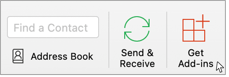 Le bouton Obtenir des compléments est sélectionné dans Outlook sur Mac.