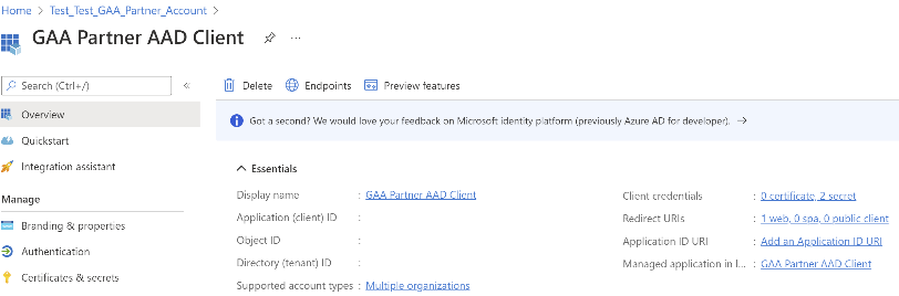 Capture d’écran montrant le client Microsoft Entra partenaire.