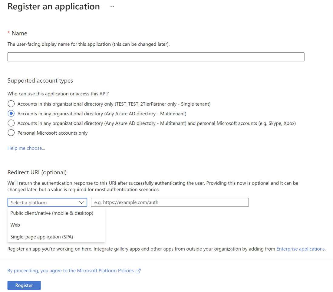 Capture d’écran montrant l’inscription d’une application modale.