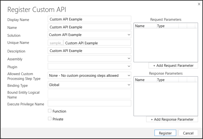 Formulaire API personnalisée PRT