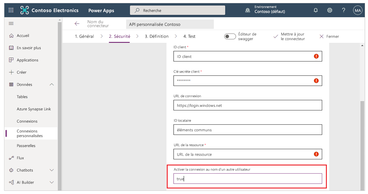 Configurer le connecteur personnalisé pour l’authentification unique