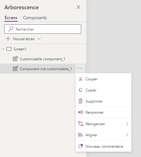 Aucune option pour modifier le composant dans l’application consommatrice.