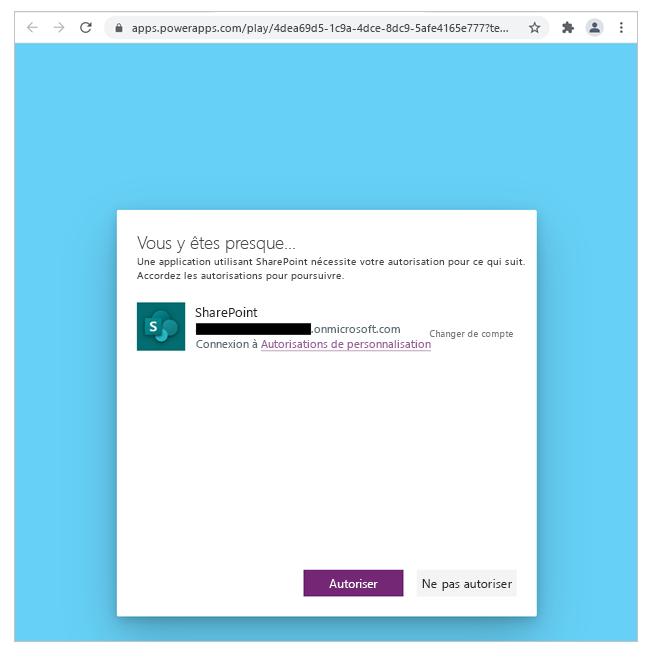 Boîte de dialogue de consentement Power Apps