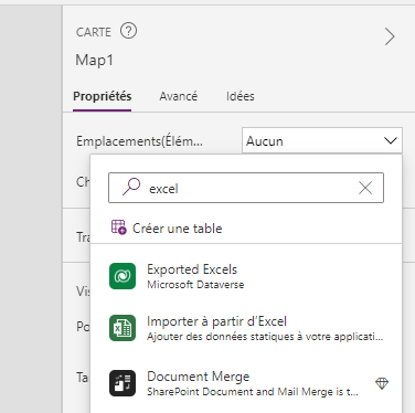 Capture d’écran de l’option Importer depuis Excel.