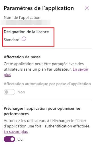 Désignation de la licence depuis les paramètres.