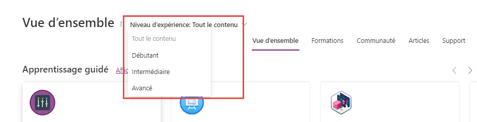 Sélection du niveau d’expérience.