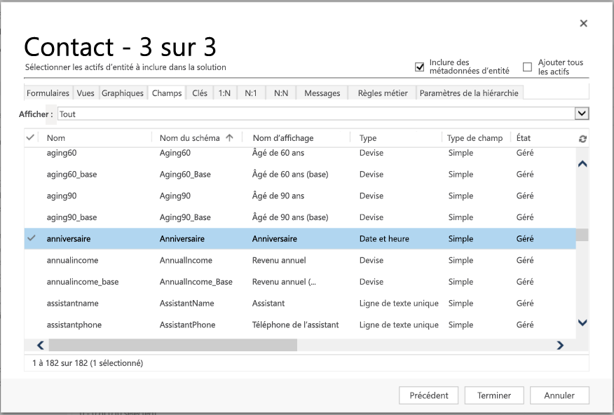 Sélectionnez les actifs de la table Contact.