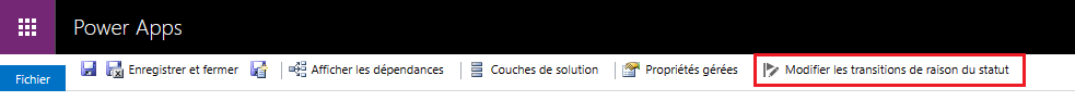 Commande Modifier les transitions de raison du statut.