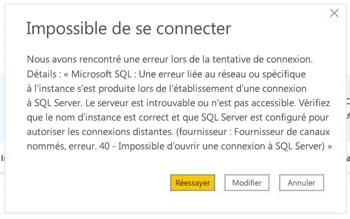 Message d’erreur : Connexion impossible.