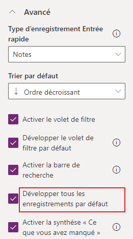 Configuration de Développer tous les enregistrements dans la chronologie