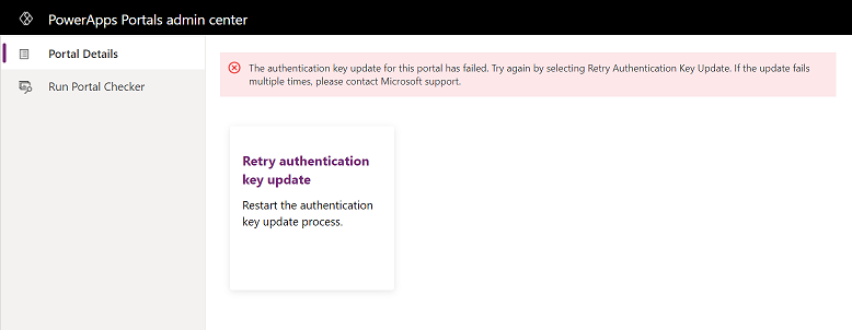 Ressayer la mise à jour de la clé d’authentification du portail.