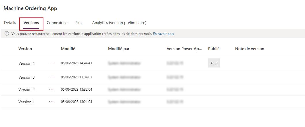 Versions de l’application Versions de l’application.