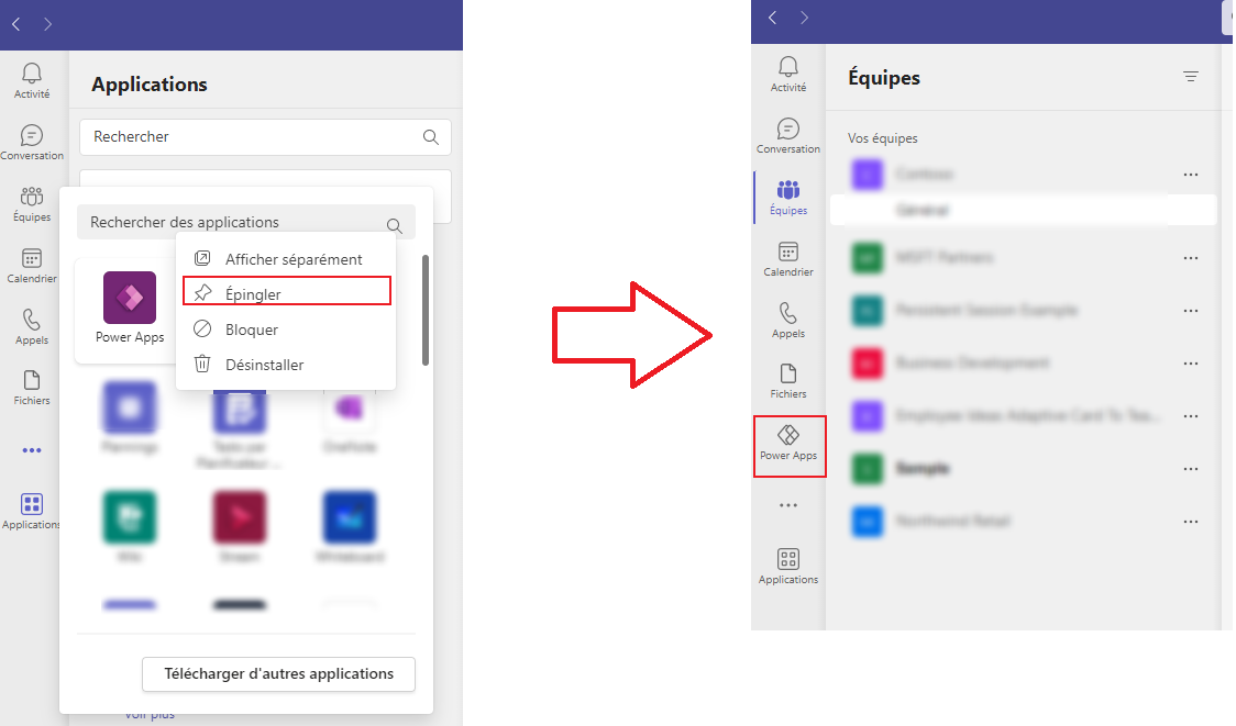 Épingler une application Power Apps.