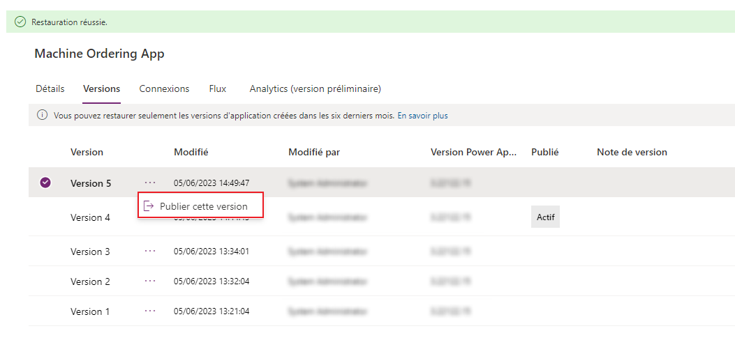 Publier la version restaurée Publier la version restaurée.