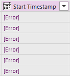 Capture d’écran des erreurs dans StartTimestamp.