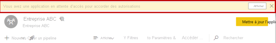 Screenshot of access pending notification banner.